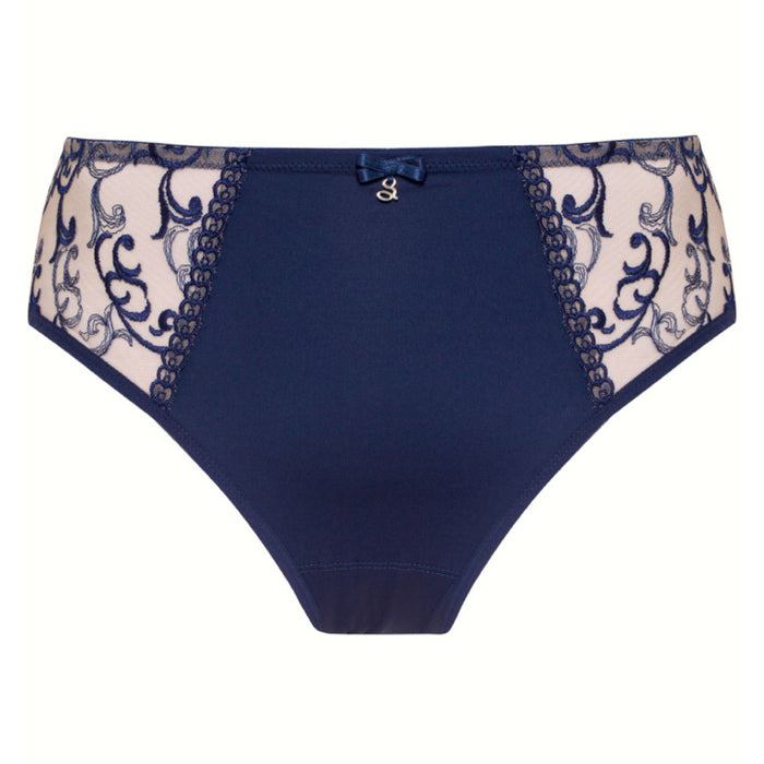 Soft Sheer Mesh Tulle Embroidered Brief Panty Hazel Navy BLUE