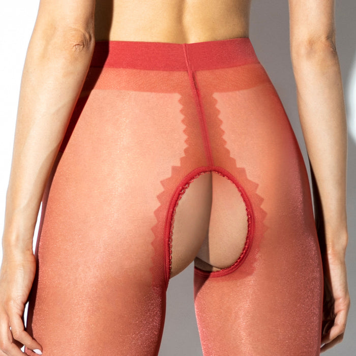 Exclusive Erotic Open Crotch Pantyhose 20DEN Hip Gloss Red