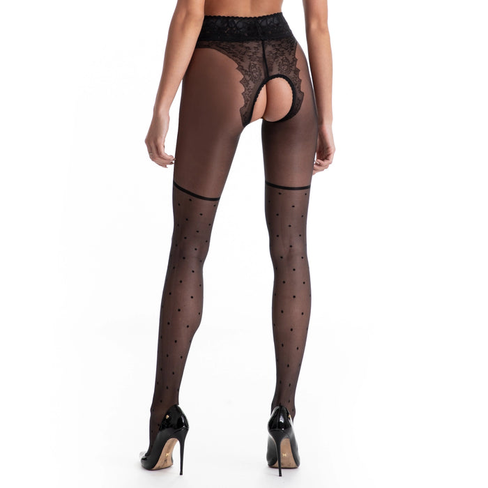 Exclusive Erotic Open Crotch Pantyhose Beige/Black 30DEN Lolita