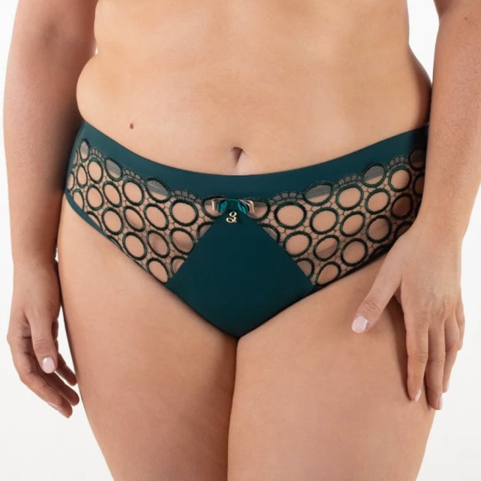 Sheer Mesh Tulle Embroidered Brief Panty Boobie Emerald