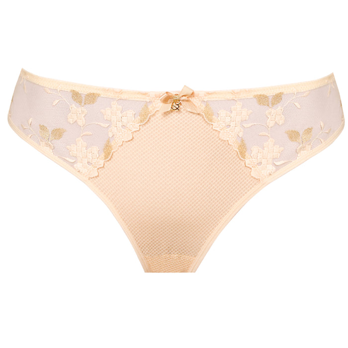 Mesh Tulle Embroidered Tanga Panty Beige Lingerie back view