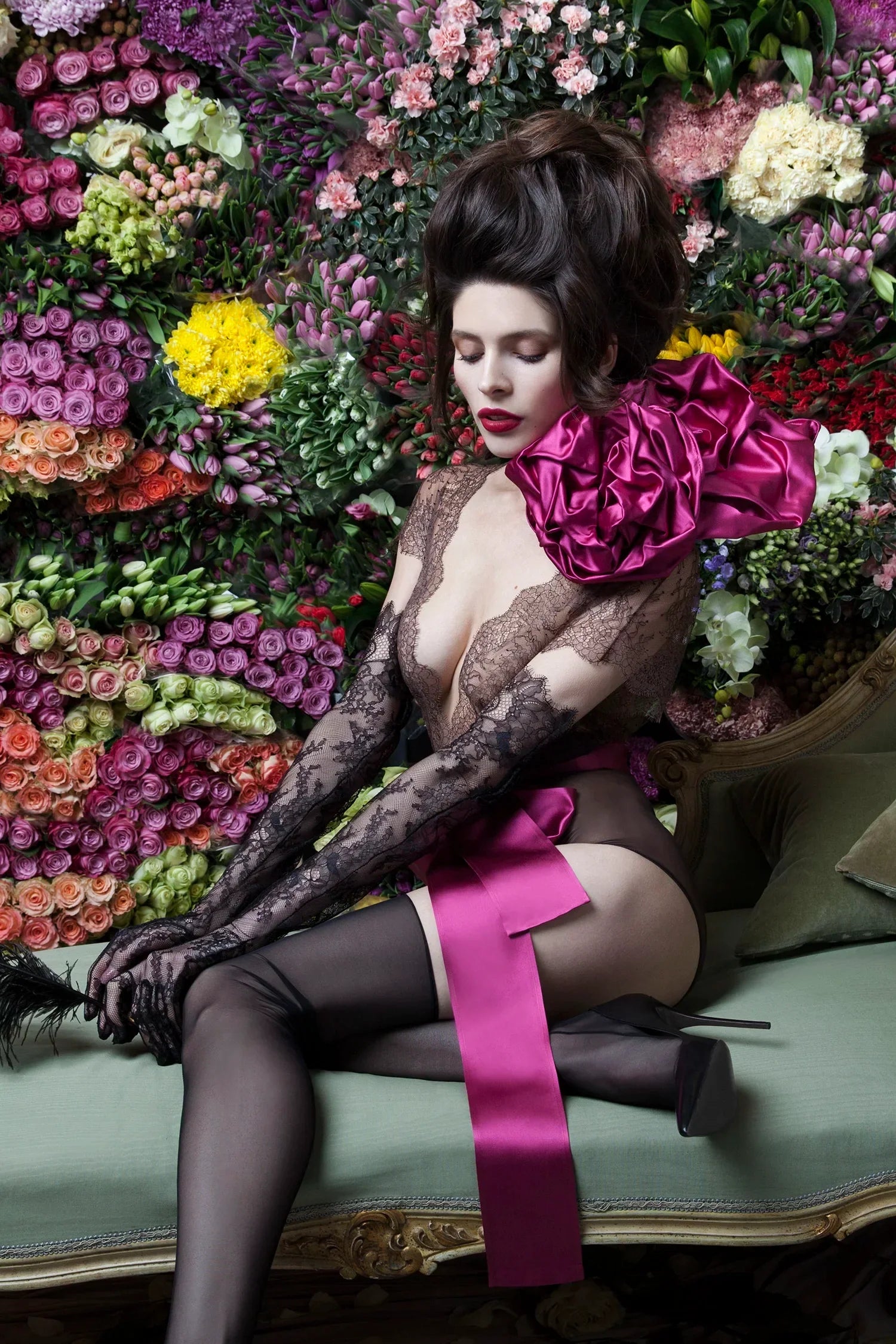 Glamorous Amoralle couture lingerie with lace and satin ribbon detail.