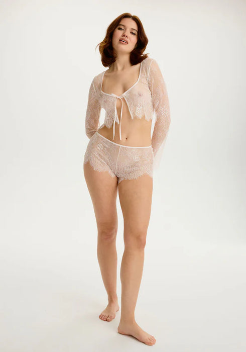 Sheer Eyelash Lace Crop Top Blush Serene Bisque