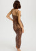 Back view of leopard stretch Mesh Maxi Dress Blush showcasing sheer mesh design and body-hugging silhouette for elegant nightwear.