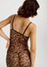 Rear close-up of leopard Mesh Maxi Dress Blush showing adjustable straps and transparent mesh fit for a seductive nightdress look.