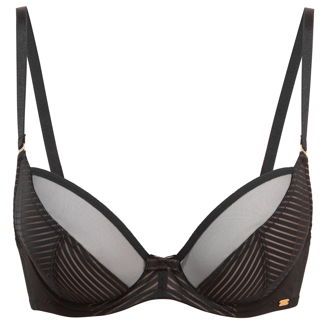 Gossard Sheer Stripe Non Padded Plunge Bra Black 18825 @ Lavinia Lingerie