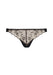 Gossard VIP Fleur Thong in sheer black mesh with Swiss floral embroidery and scalloped edges, luxury lingerie for women.