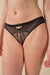 Gossard Viva Sheer Panties - Embroidered Black boyshorts with gold accents and satin stretch, featuring front sheer panel and intricate lace design.