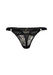 Back flat lay of Gossard Viva Sheer Thong Panty in black, showing sheer mesh and embroidered lace with gold detailing.