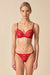 Full front view of Gossard Viva Sheer Plunge Bra Red paired with matching thong, showcasing coordinated sheer lingerie set.