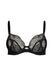 Viva Sheer Plunge Bra Black by Gossard featuring eye-catching embroidery, sheer mesh cups, and gold accents for a luxurious lingerie look.