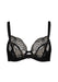Viva Sheer Plunge Bra Black by Gossard featuring eye-catching gold embroidery, underwire support, and sheer mesh cups for elegant lingerie styling.