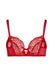 Back product shot of Gossard Viva Sheer Plunge Bra Red showing clasp closure, adjustable straps, and sheer embroidered fabric.