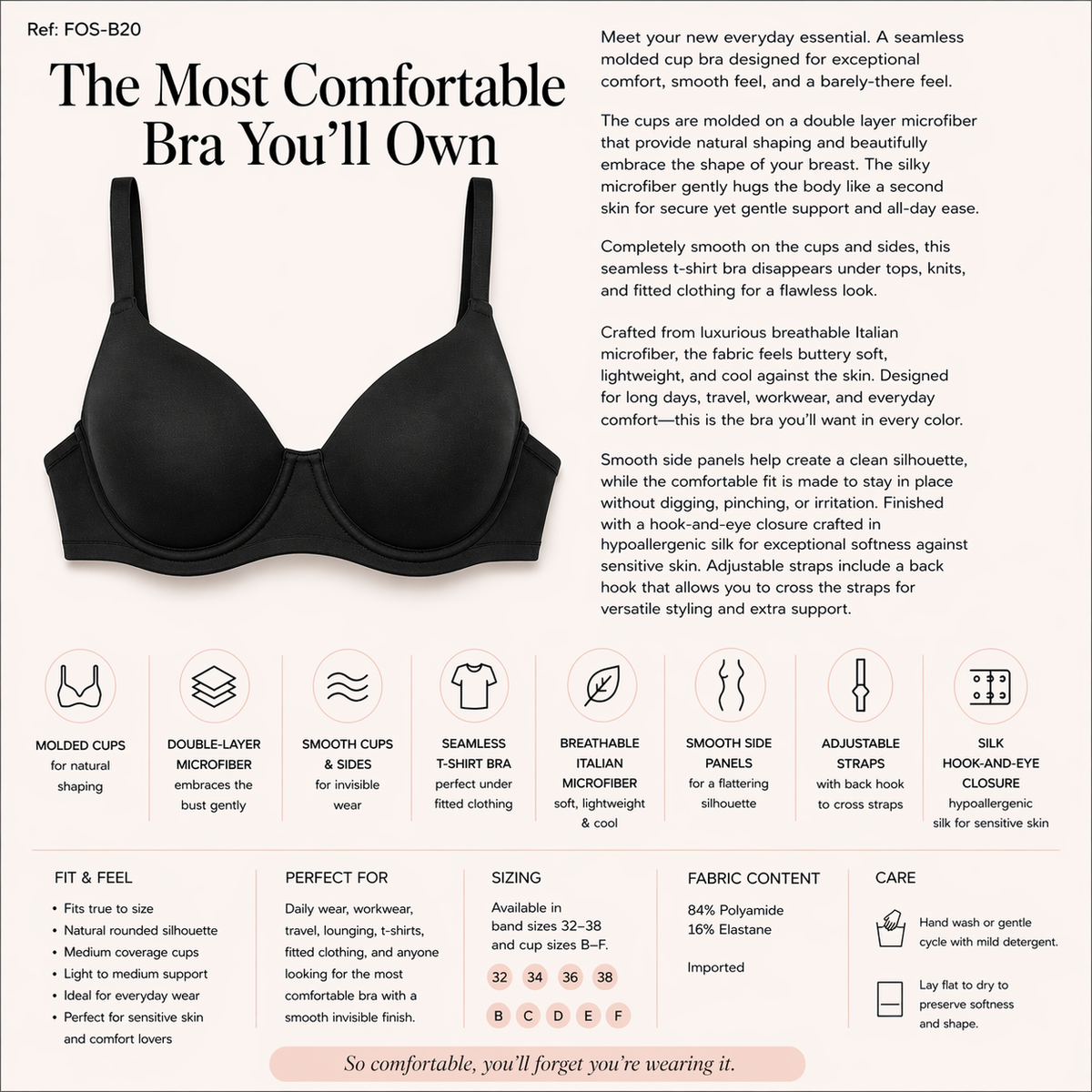 Huit - ☁️ Lightweight Microfiber FOS-B20 Comfort Bra