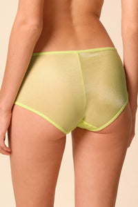 Back view of Gossard Glossies Sunny Lime Sheer Shorts Panty ATB 6274, showcasing full coverage and smooth, lightweight material.