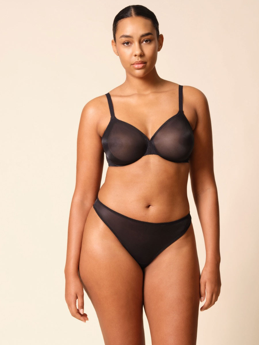 Gossard Glossies Black Sheer Thong Panty