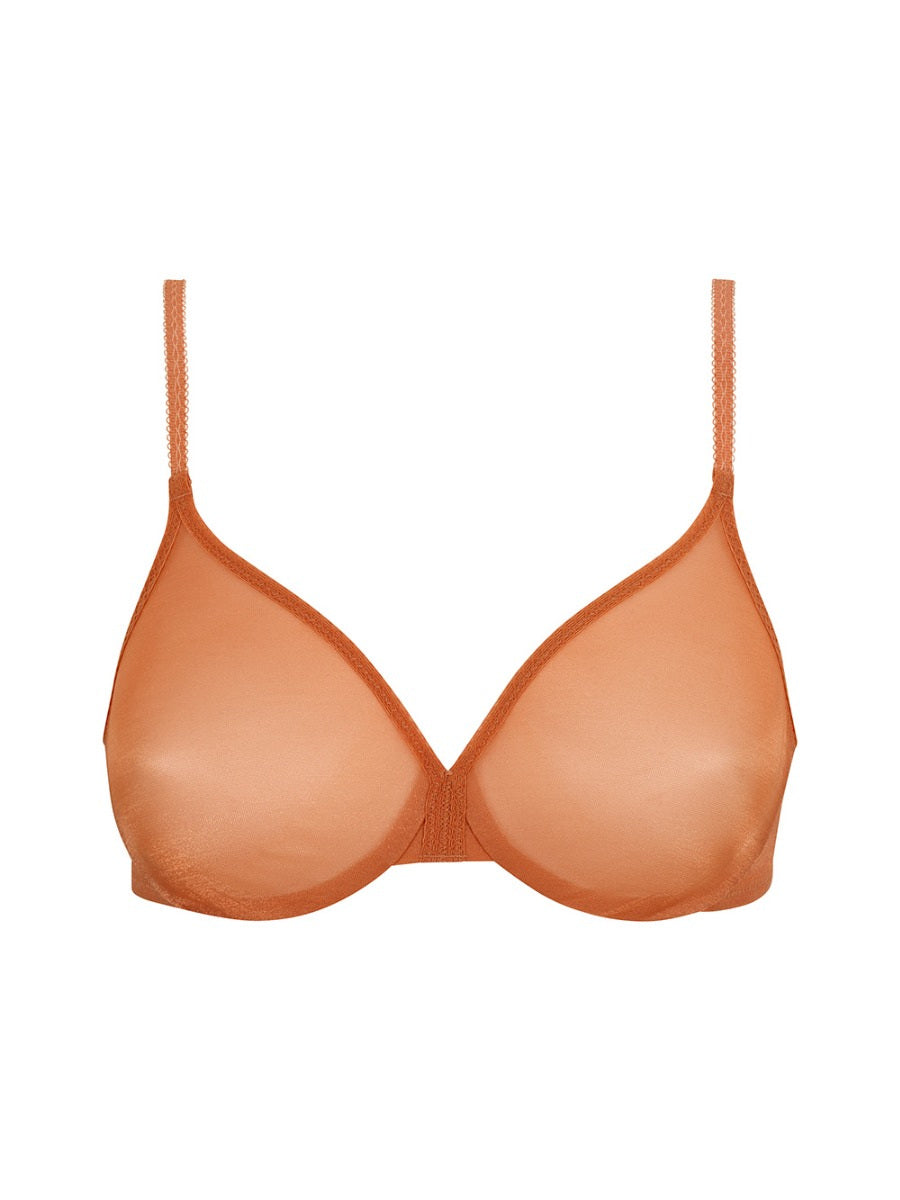 Back view of orange molded cup bra with adjustable straps