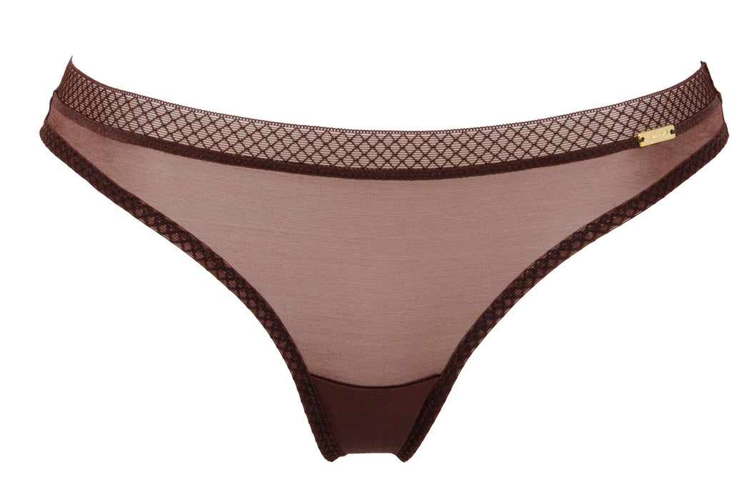 Sheer See Through Thong Panty Gossard Glossies Rich Brown