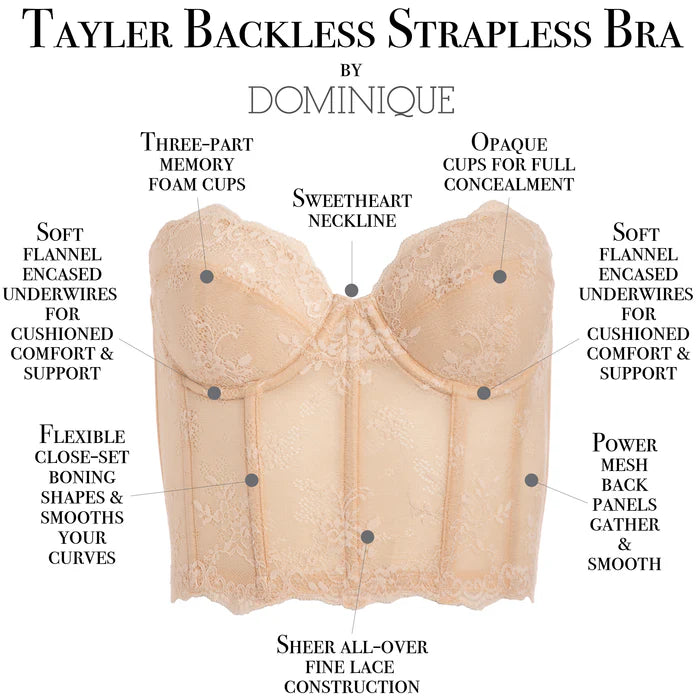 Dominique Taylor Backless Strapless Black Lace Bra