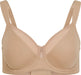 Product-only view of Dominique Mallory Smoothing Comfort Underwire Minimizer Bra mocha, displaying seamless molded cups and wide straps.