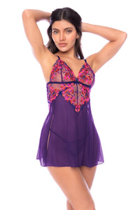 Mapale Orchid Obscura Sheer Babydoll & String Set