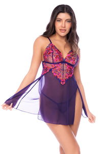 Mapale Orchid Obscura Sheer Babydoll & String Set