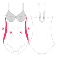 Technical illustration of Lauma Body Shaper showing targeted compression zones and shaping support for waist and back.