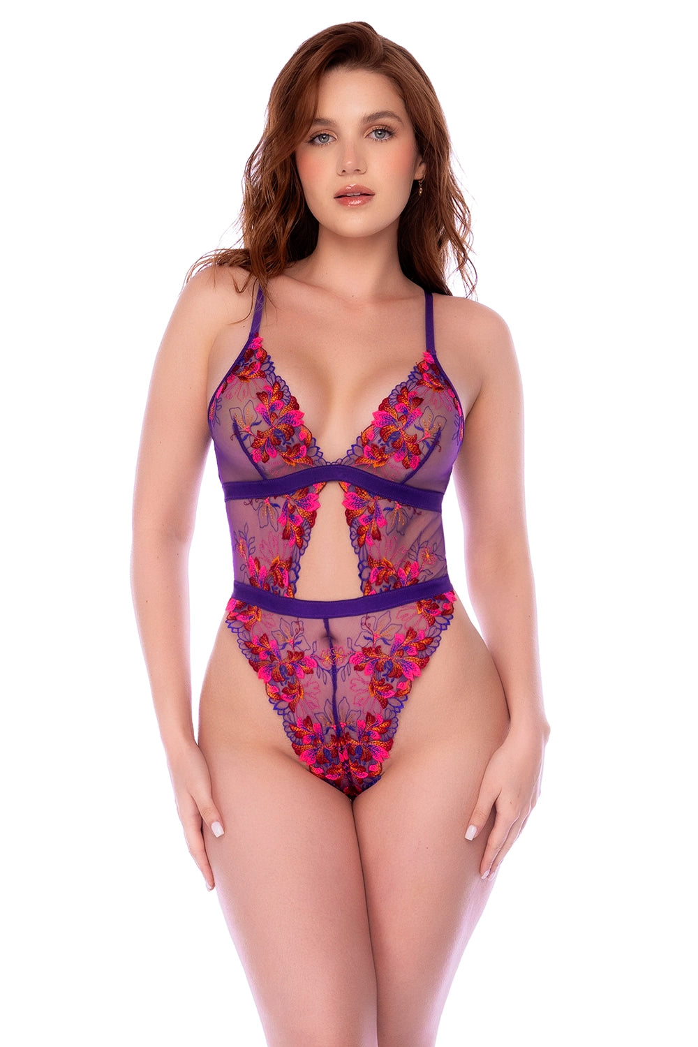 Mapale Orchid Obscura Sheer Mesh Floral Teddy