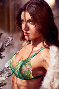 Mapale Aurora Green Sheer Triangle Bra & String Lingerie Set