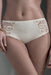 Conturelle Provence Panty bikini in vanilla with sheer embroidered tulle and scalloped edges, designed for curves and a flattering high-cut fit.