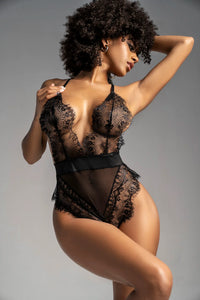 Mapale Temptation Sheer Eyelash Lace Deep Plunge Teddy