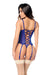 Back view of Mapale Sapphire Sheer Bustier Set featuring lace-up corset detail and adjustable garter straps for a seductive, custom fit.
