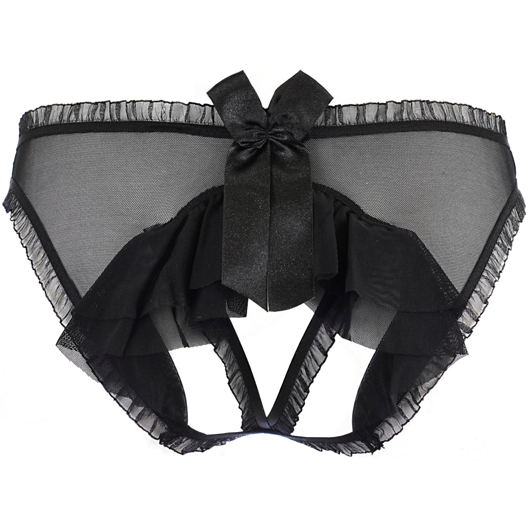 Flirty Ruche Sheer Peek-A-Boo Panty Axami Sweet Angel Black