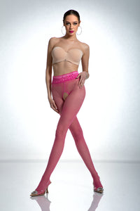 Amour Hip Lace 30 DEN Pink Bonbon Open Crotch Hipster Tights