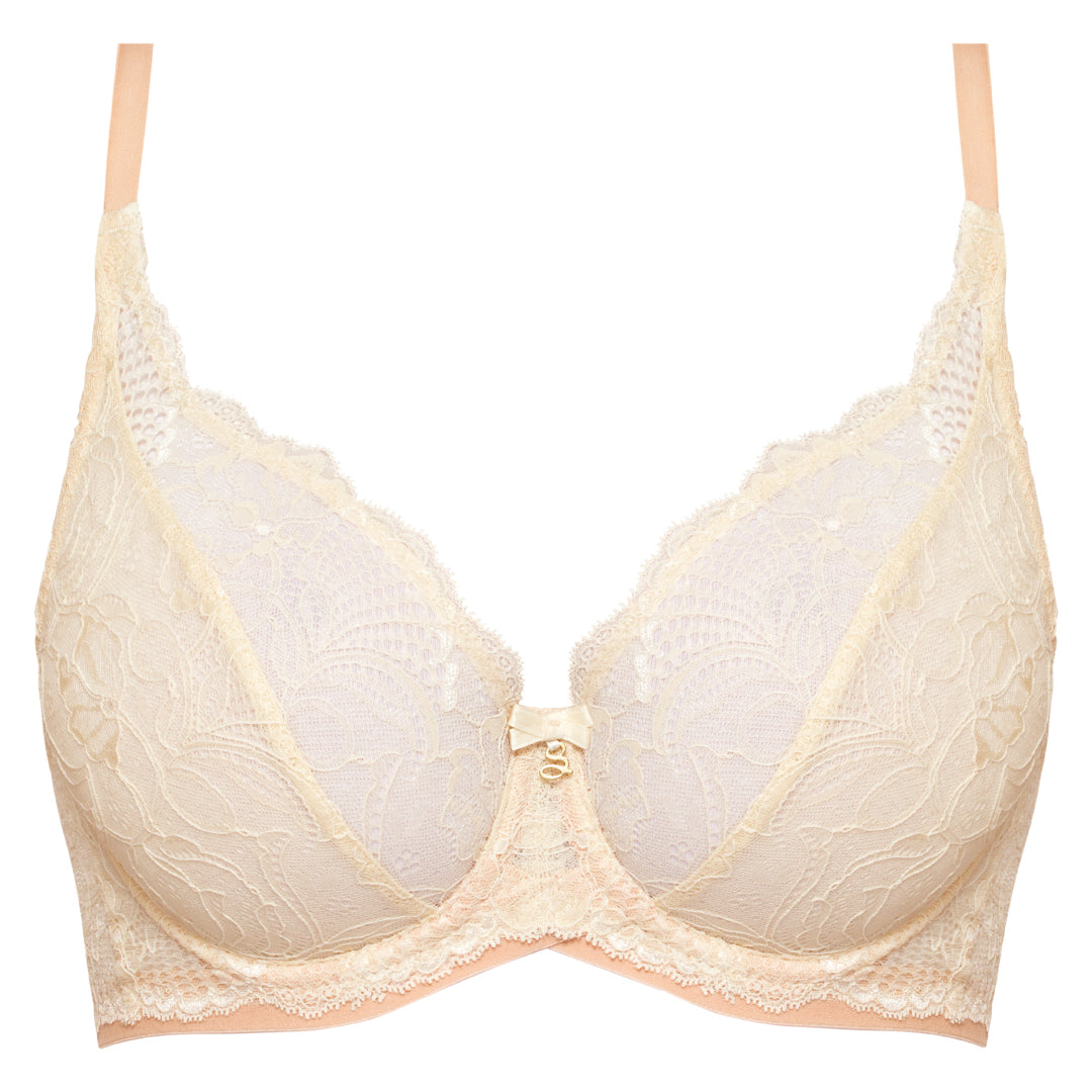Sheer Lace Plunge Underwire Bra Beige Intimates