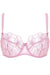 Sheer Mesh Floral Embroidered Bra Bloom Pink by Gorteks features delicate pink mesh with floral embroidery and underwire support. Ideal for elegant lingerie collections.