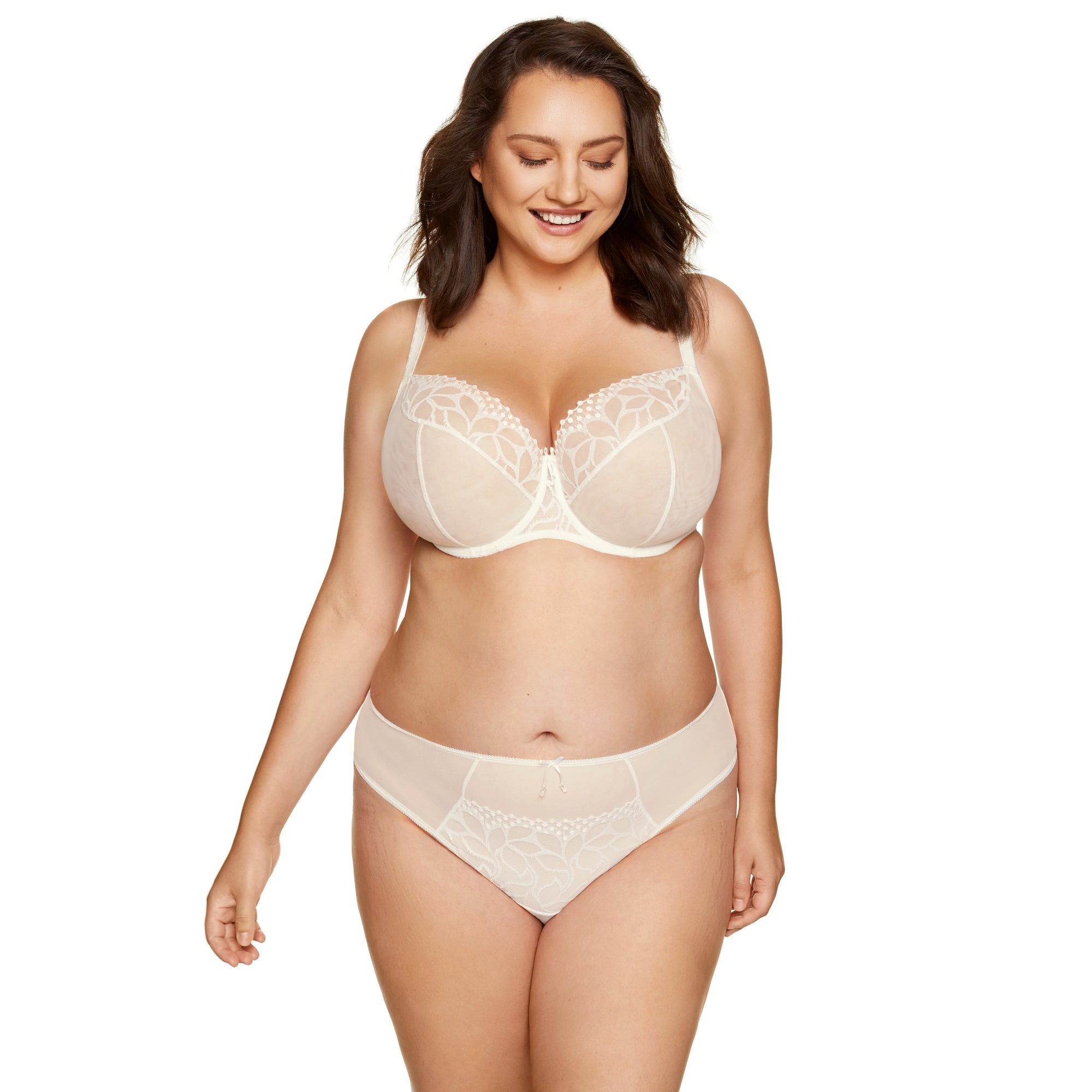 Plus Size Sheer Mesh Balconette Bra Gorteks Lingerie Cream