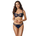 Sexy Balconette Bra & Sheer Mesh Thong Panty Coco Navy BLUE Set