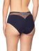 Conturelle Luxury Desire High Brief Panty in Endless Blue featuring sheer mesh back and floral lace detail, high waist design for elegant fit.