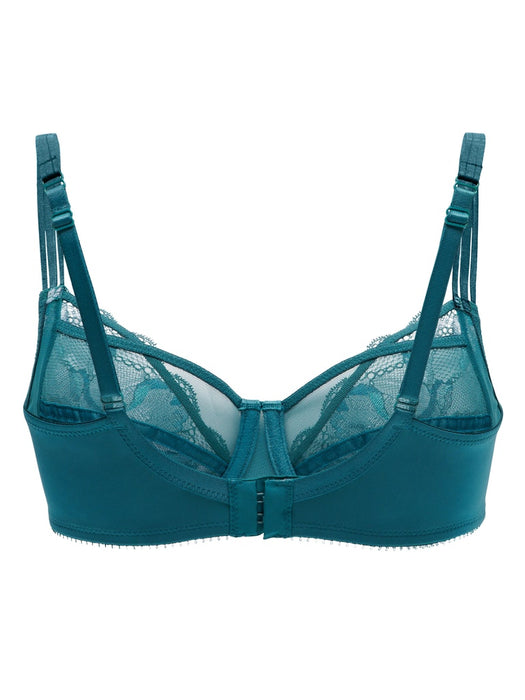 Conturelle Bloomy Days Sheer Lace Wired Bra 805852 in green with semi-sheer Italian lace and underwire support, ideal for full figure comfort.