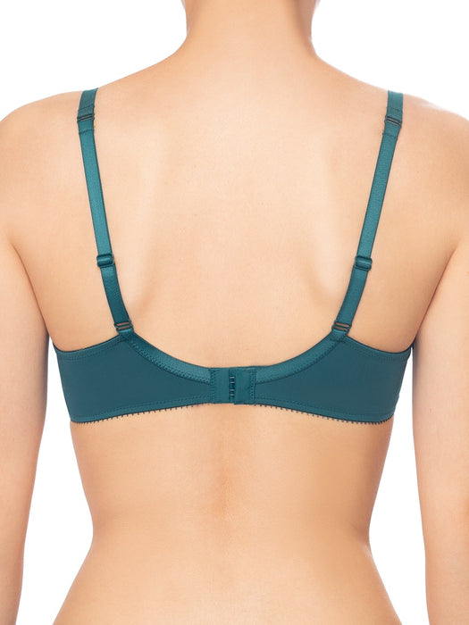 Back view of Conturelle Bloomy Days Sheer Lace Wired Bra 805852 in green, featuring adjustable straps and hook-and-eye closure for full figure support.