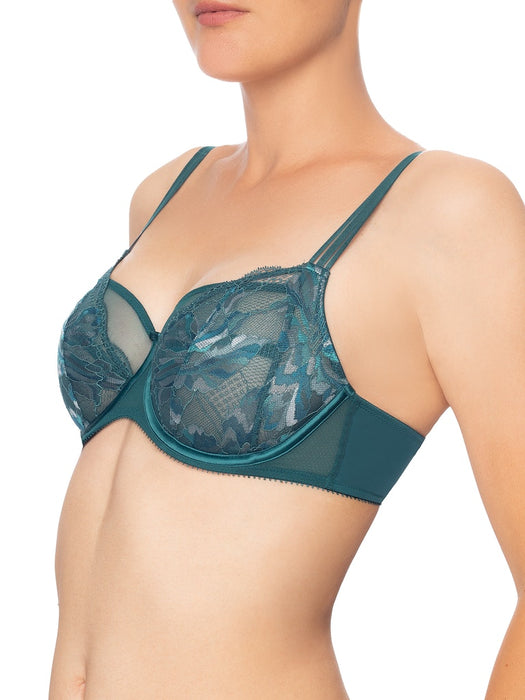 Conturelle Bloomy Days Sheer Lace Wired Bra 805852 in green with semi-sheer Italian lace and underwire support, ideal for full figure sizes.