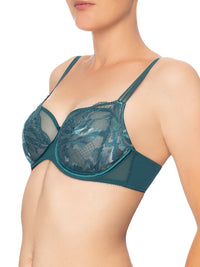Conturelle Bloomy Days Sheer Lace Wired Bra 805852 in green with semi-sheer Italian lace and underwire support, ideal for full figure sizes.