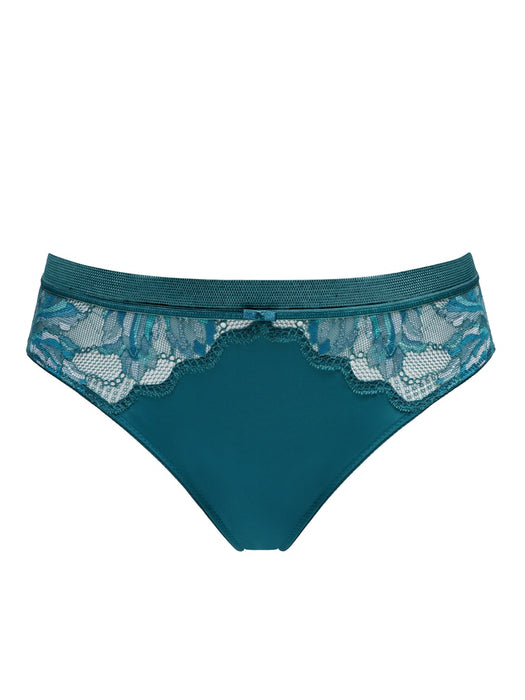 Conturelle Bloomy Days Lace Midi Brief Panty 810852 in green with botanical lace detail and bohemian design, available at Lavinia Lingerie.