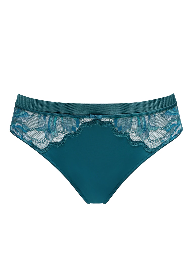 Conturelle Bloomy Days Lace Midi Brief Panty 810852 in green with botanical lace detail and bohemian design, available at Lavinia Lingerie.