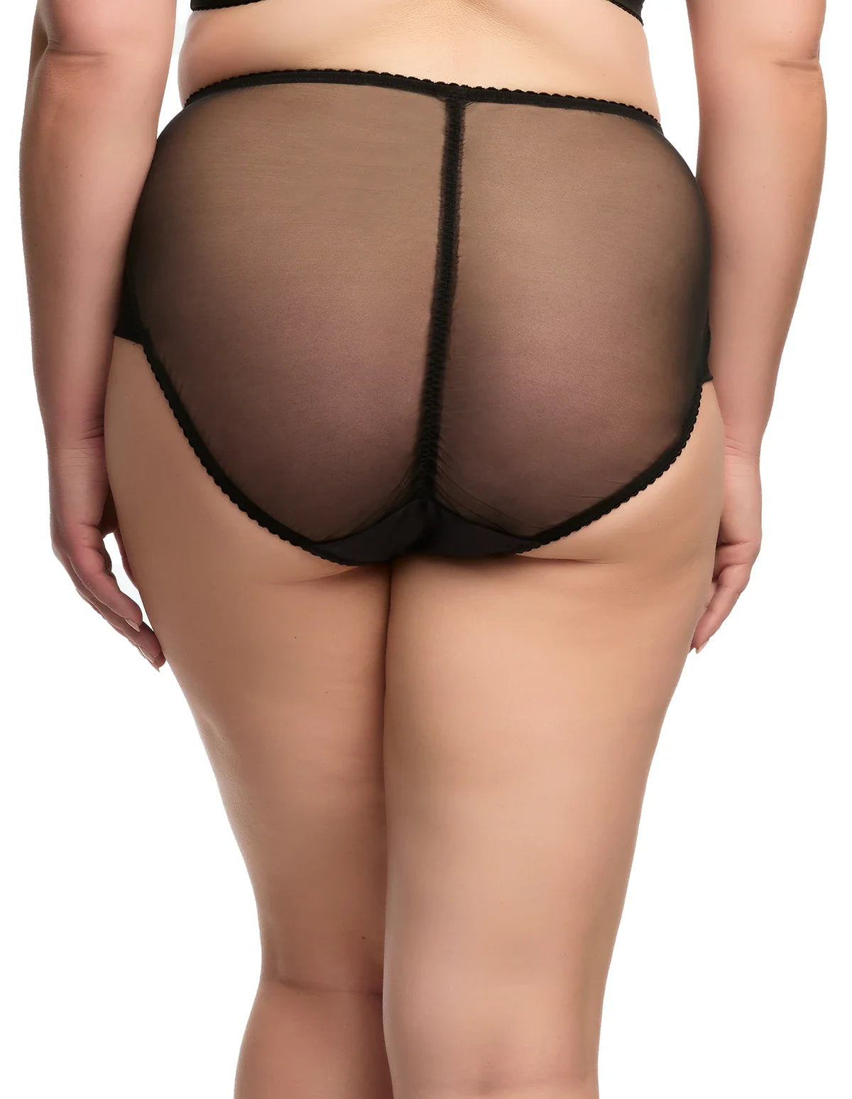 Dita Von Teese Julie's Roses Bikini in black features sheer mesh back with center seam and classic brief cut for a vintage-inspired lingerie look.