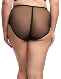 Dita Von Teese Julie's Roses Bikini in black features sheer mesh back with center seam and classic brief cut for a vintage-inspired lingerie look.