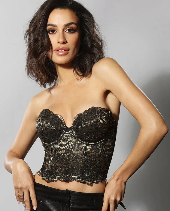 Deep Plunge Lace Bustier Dominique Estrada in Black @ Lavinia Lingerie
