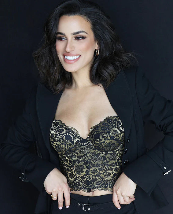 Sexy Deep Plunge Lace Bustier Dominique Estrada in Black; Shop @ Lavinia Lingerie