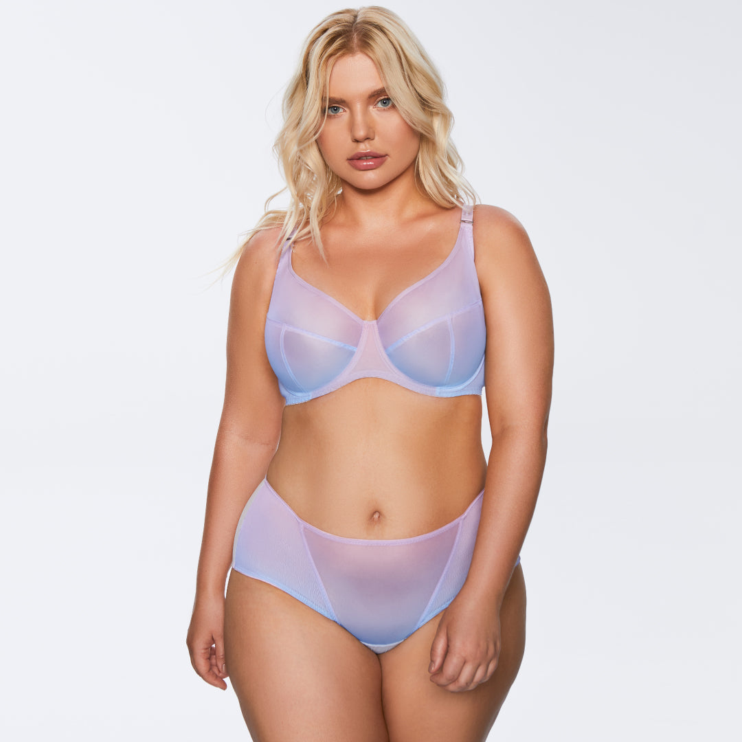 Plus Size Sheer Mesh Full Busted Bra & High Waist Panty Kinga Digital Blue Intimates Set